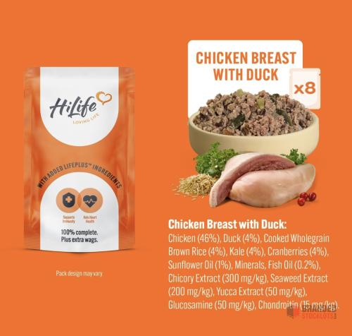 2100 pieces HiLife Adult Wet Dog Food, Mixed Chicken Recipes, Complete Dog Food Pouches, 100% Natural ingredients - thumbnail image - Premier B2B Stocklot Marketplace