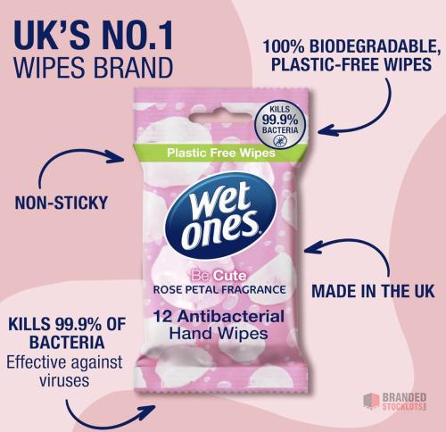 321 packs WET ONES - Be Cute, Plastic Free Anti-bacterial Bio-degradable Hand Wipes, 144 Total - thumbnail image - Premier B2B Stocklot Marketplace