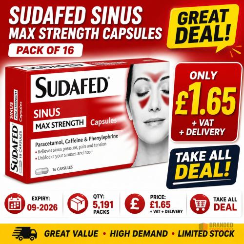 5191 packs Sudafed Sinus Max Strength Capsules Pack of 16 - Premier B2B Stocklot Marketplace