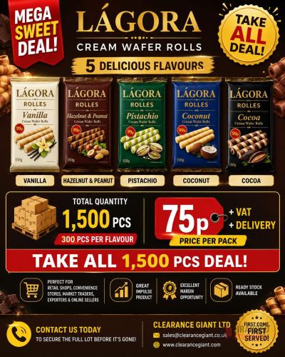 MEGA SWEET DEAL – LÁGORA CREAM WAFER ROLLS - Premier B2B Stocklot Marketplace