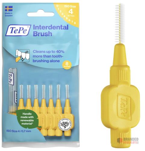 200 PACKS TePe Interdental Brush, Original, Yellow, 0.7mm/ISO 4, 8pcs, efficient Cleaning Between Teeth, - Premier B2B Stocklot Marketplace
