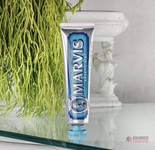 600 PIECES Marvis Aquatic Mint Toothpaste, 85 ml, Sensational Flavoured Toothpaste Helps Remove Plaque - thumbnail image - Premier B2B Stocklot Marketplace