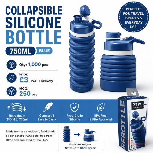 1000 pieces COLLAPSIBLE SILICONE BOTTLE 750ML BLUE - Premier B2B Stocklot Marketplace