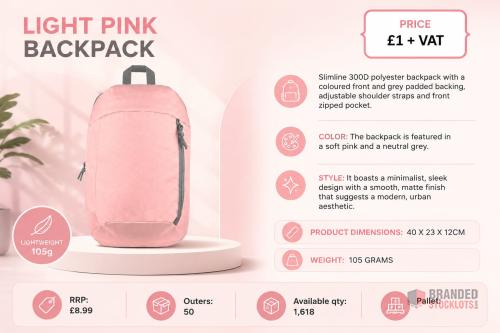 Pink Light Bag pack 105 Gramm size of the bag 40 x 23 x 12 cm - Premier B2B Stocklot Marketplace