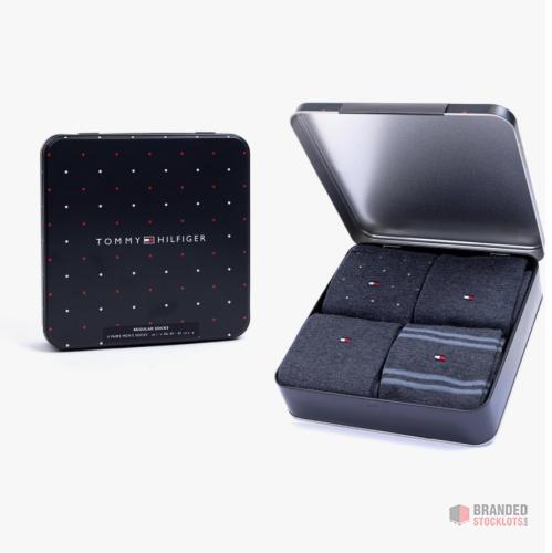 2124 Tin Gift sets Tommy Hilfiger Stripe Dot Gift Box 4 Pack Mens Socks Black - Premier B2B Stocklot Marketplace