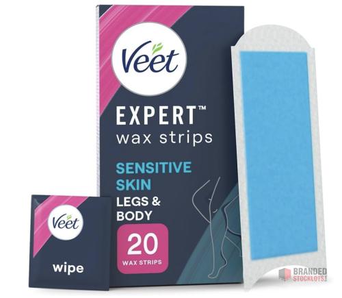 2016 packs Veet Expert Cold Wax for Sensitive Skin, Hair Removal On Legs & Body, 20 Strips + 2 Finish Wipes, Effective for Men, Smooth Results - Premier B2B Stocklot Marketplace