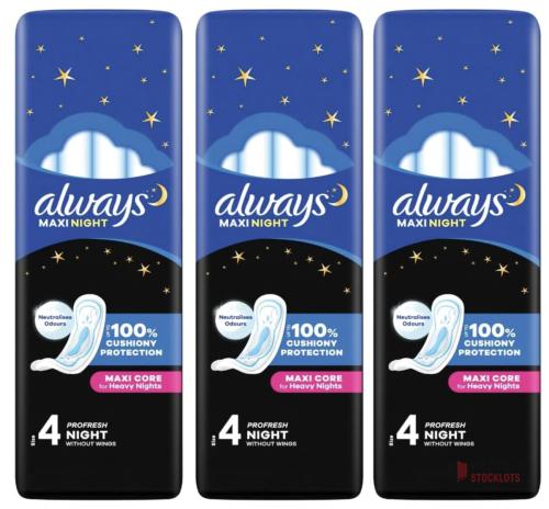 500 packs Always Maxi Night Profresh | Ultra Absorbent with Odor Protection for Night Use – 3 Pack - Premier B2B Stocklot Marketplace