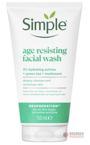 1000 pieces Simple Regeneration Age Resisting Facial Wash with green tea and prebiotic cleanser for revived and revitalised skin 150 ml - Premier B2B Stocklot Marketplace