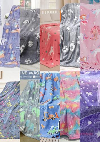 350 pieces Glow in The Dark Throw Print Blankets for Boys, Girls & Adults. Assorted mix degins. - Premier B2B Stocklot Marketplace