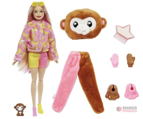 160 pieces Barbie Dolls and Accessories, Cutie Reveal Doll with Monkey Plush Costume & 10 Surprises Including Color Change - thumbnail image - Premier B2B Stocklot Marketplace