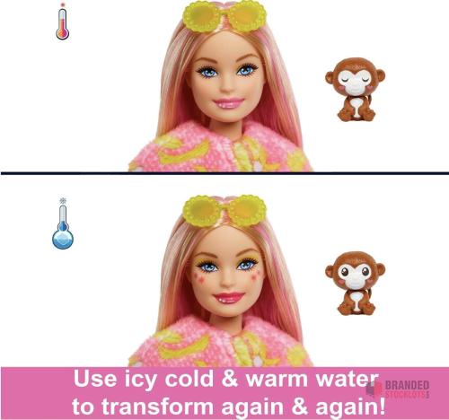 160 pieces Barbie Dolls and Accessories, Cutie Reveal Doll with Monkey Plush Costume & 10 Surprises Including Color Change - thumbnail image - Premier B2B Stocklot Marketplace