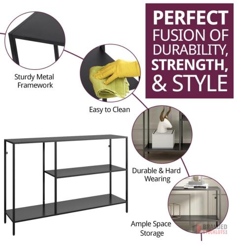 15 pieces Hallowood Furniture Bewdley Black Console Table with 2 Shelves, Sturdy Slim Metal Console Table, - thumbnail image - Premier B2B Stocklot Marketplace