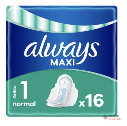 1232 packs Always Maxi Normal Pads with Wings (Size 1) Pack of 16 Up to 100% Protection - Premier B2B Stocklot Marketplace