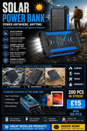 200 pieces SOLAR POWER BANK – OUTDOOR & EMERGENCY ESSENTIAL - Premier B2B Stocklot Marketplace