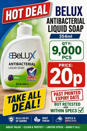 9000 pieces Belux Antibacterial Liquid Soap 354ml - Premier B2B Stocklot Marketplace