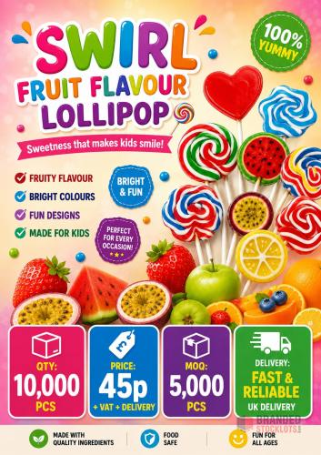 10.000 pieces Swirl Fruit Flavour Lollipop 🍭 - Premier B2B Stocklot Marketplace